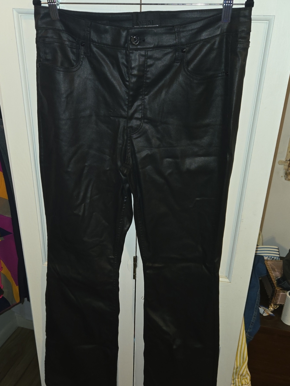 White House Black Market Black Coated Wide-Leg Jeans